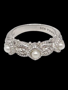 Judith Ripka Sterling Silver Pearl Rope Band Ring Size 6.75 #23897